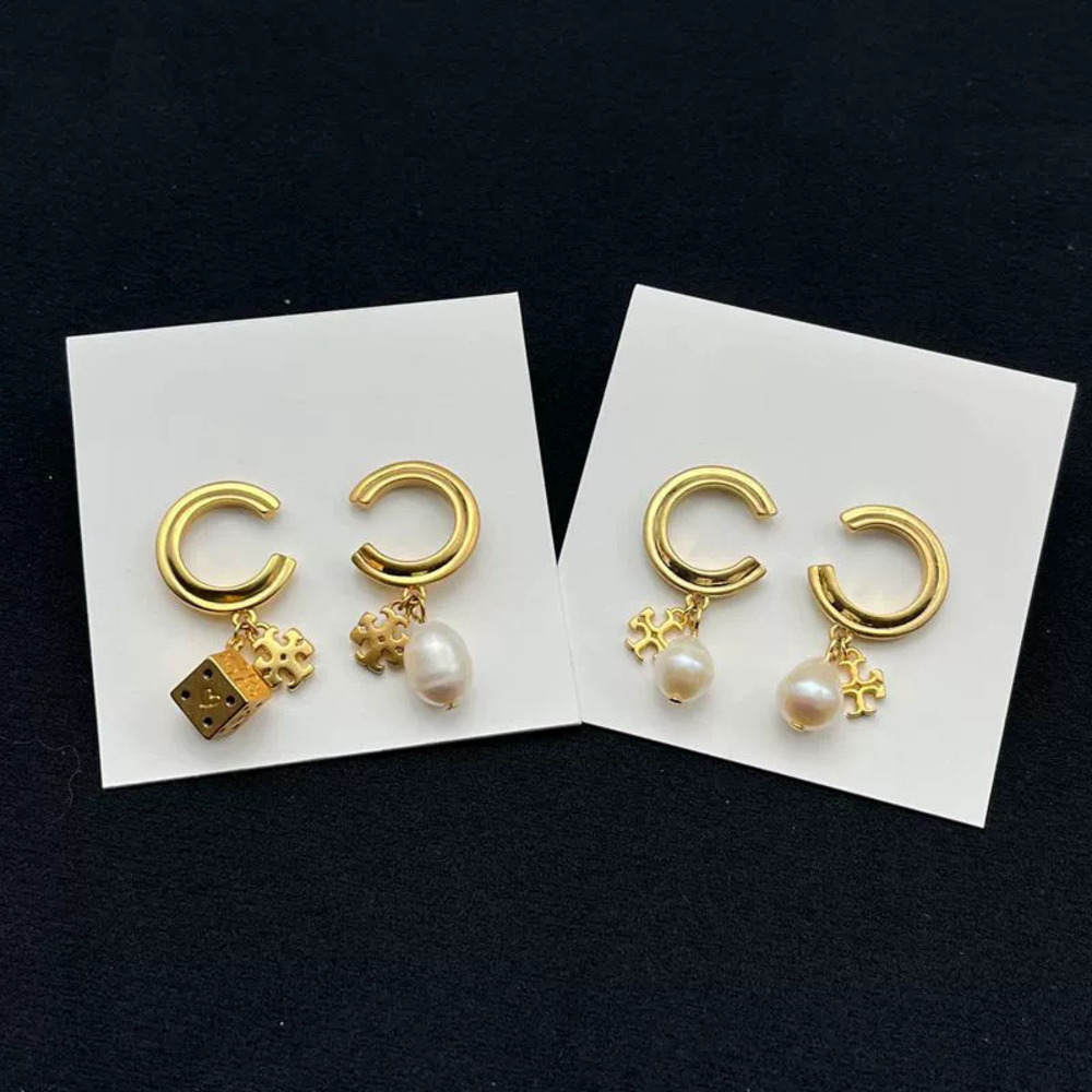 Tory Burch Gold Plated Natural Freshwater Pearl Earrings Pair